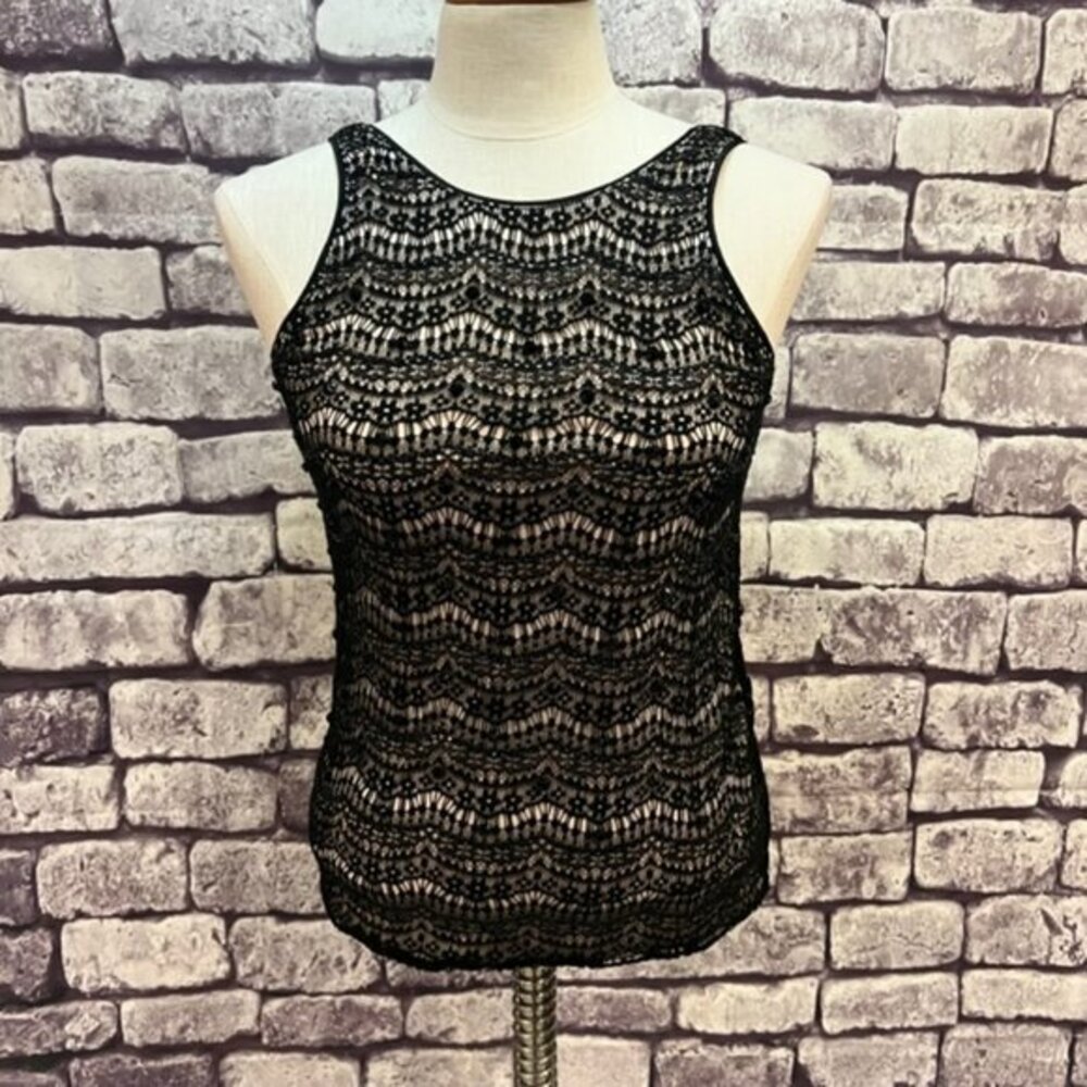 Ann Taylor Black & Tan Lace Tank Size Small Petite